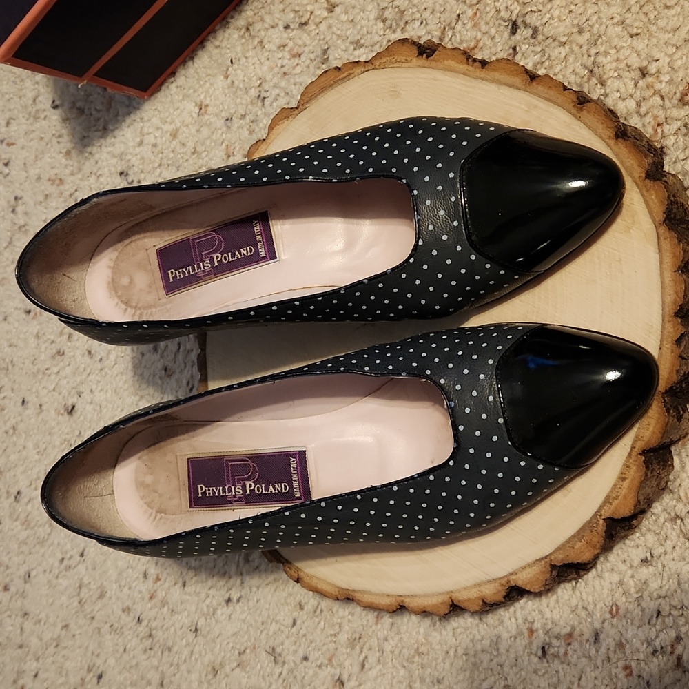 Vintage Phyllis Poland Bentsen Dots Sailor Navy Shoes Size 7.5